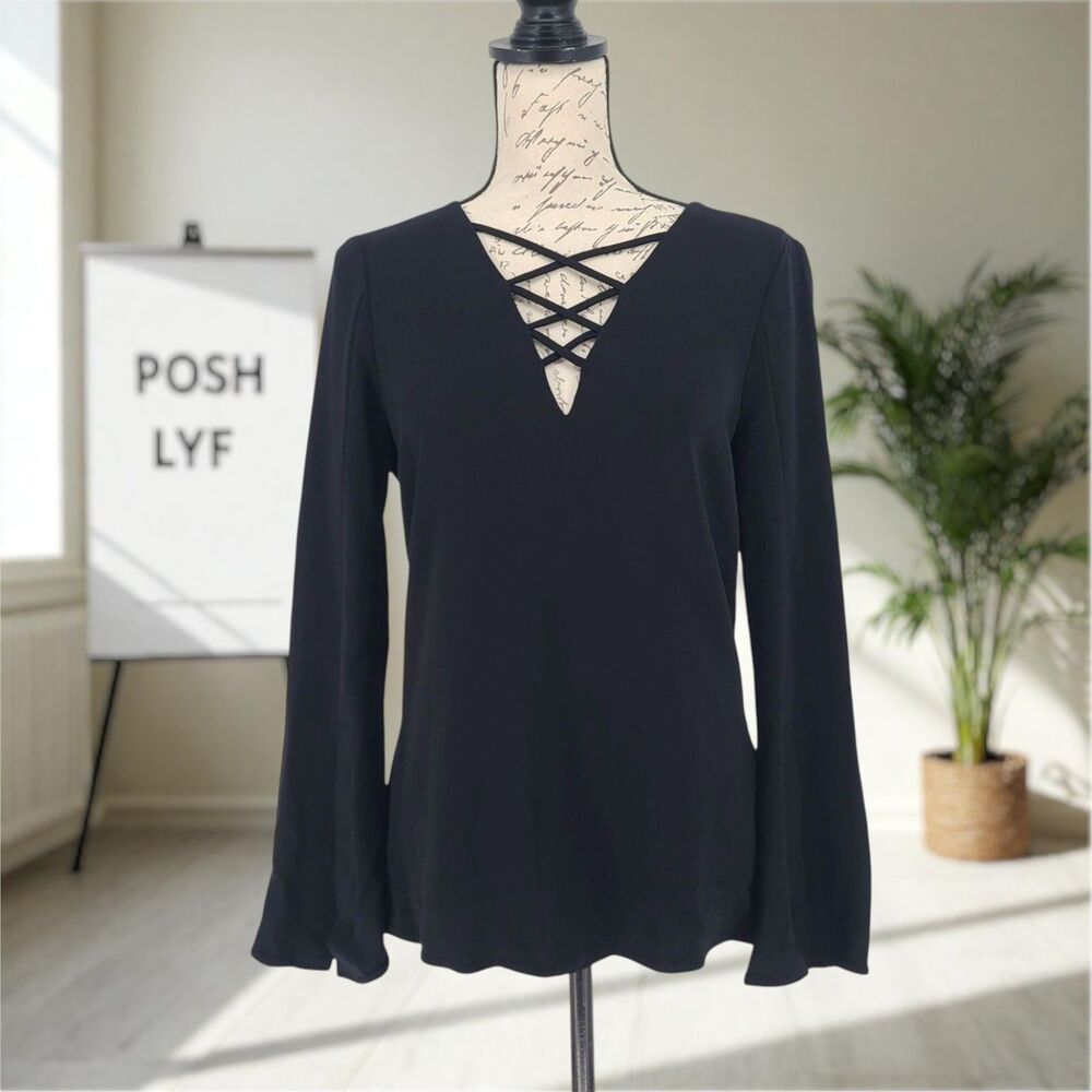 Ramy Brook Bell Sleeves V Neck Black Size 6
